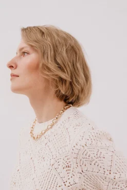 Cortefiel Jersey calado combinado Marfil Outlet