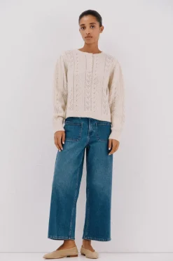 Cortefiel Jersey calado panadero Marfil Hot