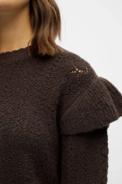 Object Jersey calado volantes Marr&oacute;n oscuro Sale