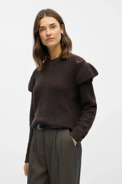 Object Jersey calado volantes Marr&oacute;n oscuro Sale