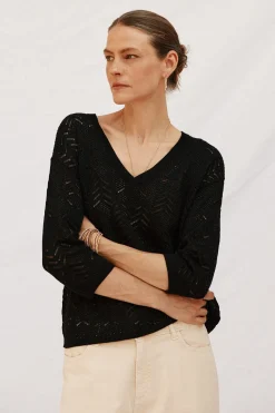 Cortefiel Jersey calados lurex Negro Discount