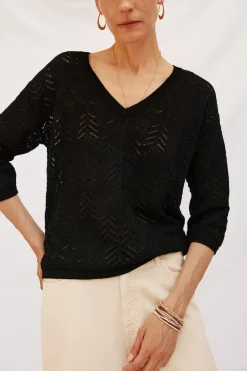 Cortefiel Jersey calados lurex Negro Discount