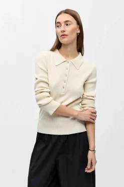 Object Jersey canalé cuello polo Beige Online