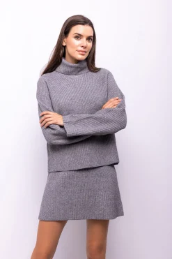 Object Jersey canalé cuello vuelto Gris Outlet