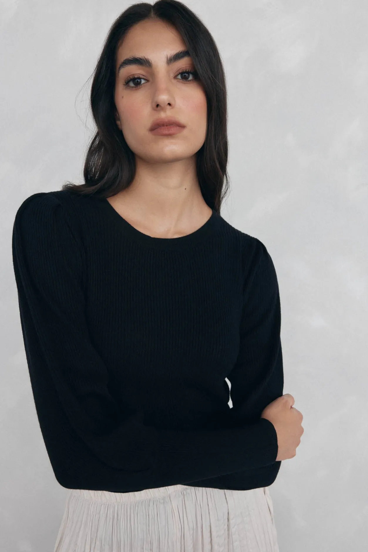 Pedro del Hierro Jersey canalé manga abullonada Negro Best