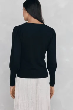 Pedro del Hierro Jersey canalé manga abullonada Negro Best