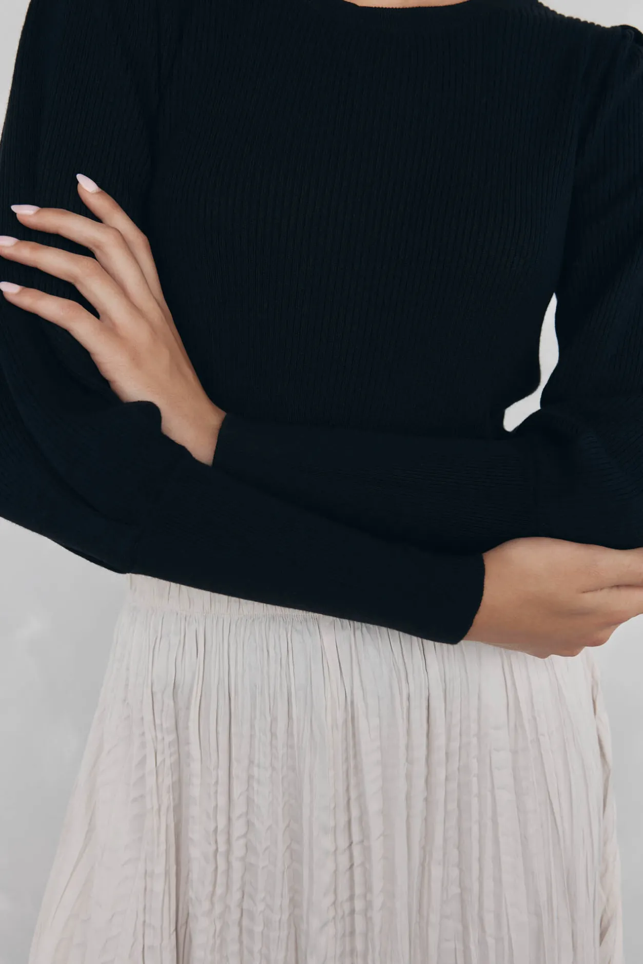 Pedro del Hierro Jersey canalé manga abullonada Negro Best