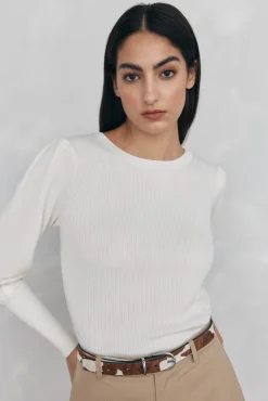 Pedro del Hierro Jersey canalé manga abullonada Blanco Best