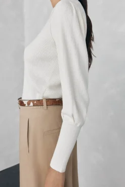 Pedro del Hierro Jersey canalé manga abullonada Blanco Best