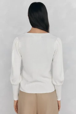 Pedro del Hierro Jersey canalé manga abullonada Blanco Best