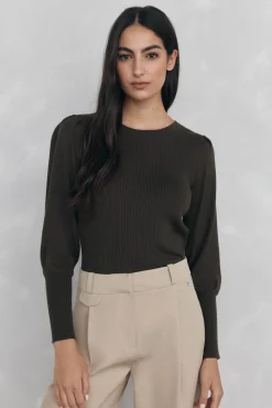 Pedro del Hierro Jersey canalé manga abullonada Verde Sale