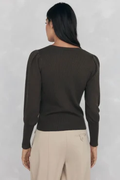 Pedro del Hierro Jersey canalé manga abullonada Verde Sale