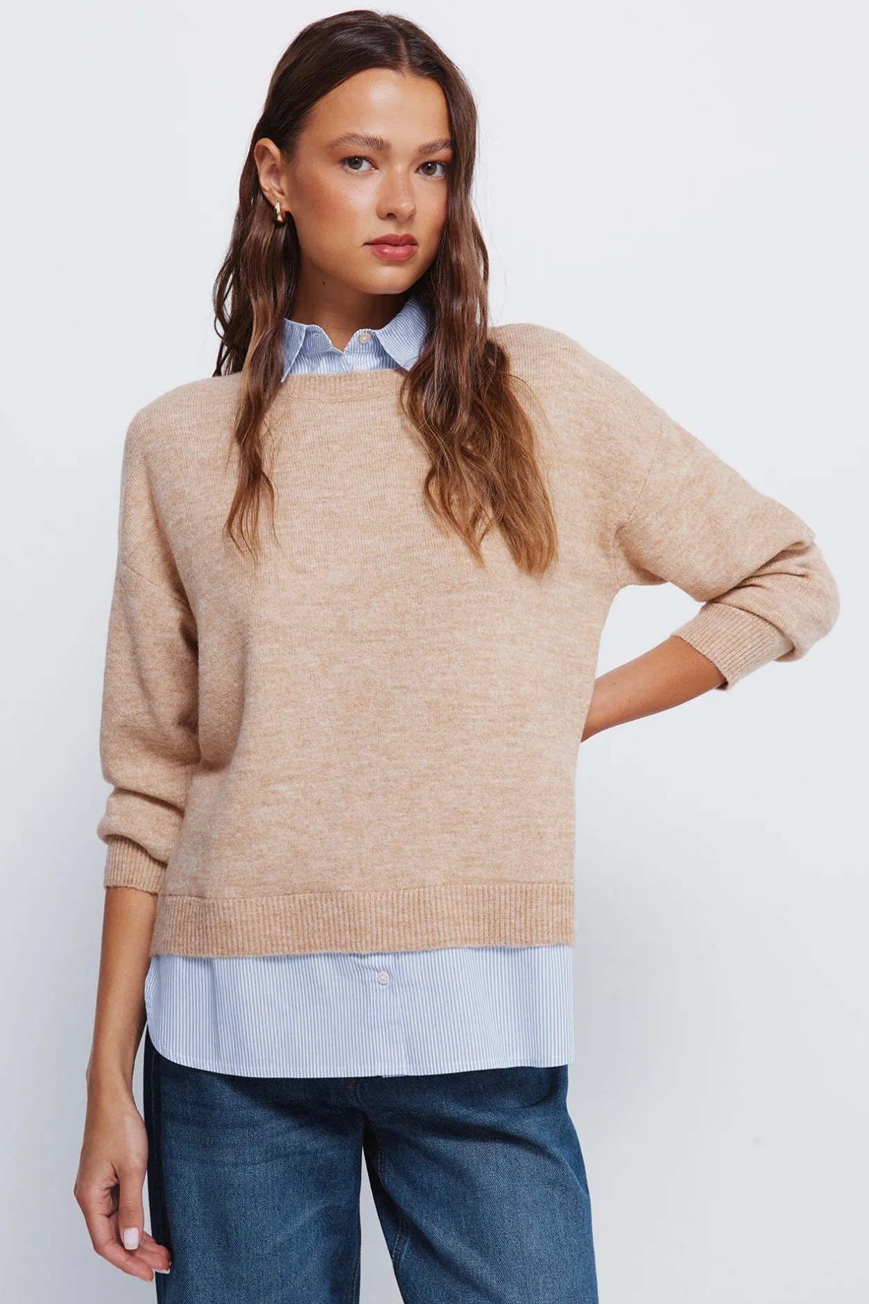 Springfield Jersey combinado camisero nude Discount