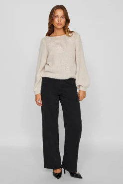Vila Jersey con flores de punto con lana Marfil Hot