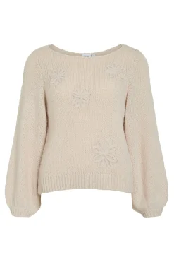 Vila Jersey con flores de punto con lana Marfil Hot