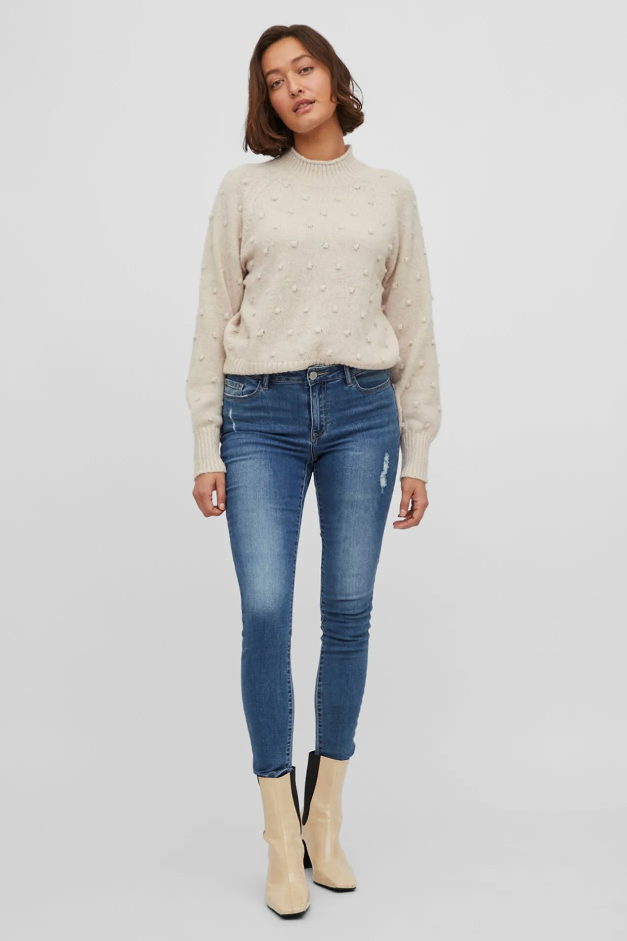 Vila Jersey con perlas de punto Beige Clearance