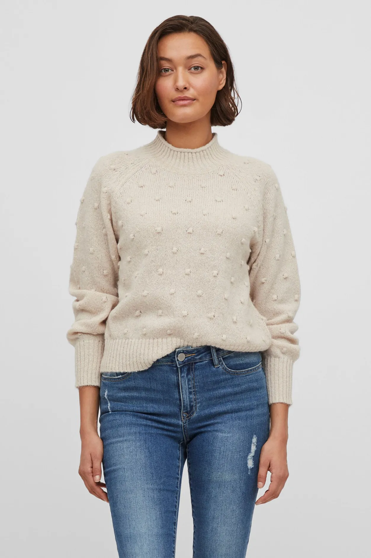 Vila Jersey con perlas de punto Beige Clearance