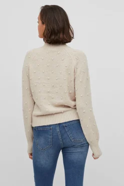 Vila Jersey con perlas de punto Beige Clearance
