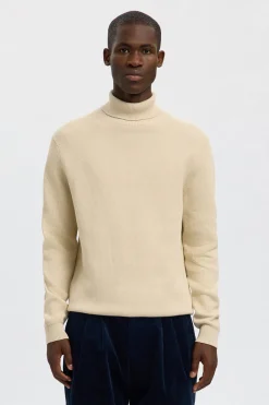 Selected Jersey cuello alto 100% algodón orgánico Beige Discount