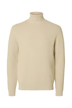 Selected Jersey cuello alto 100% algodón orgánico Beige Discount