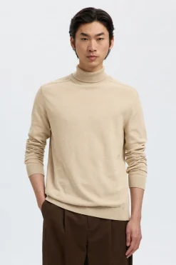 Selected Jersey cuello alto algodón orgánico Beige Online