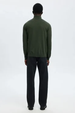 Selected Jersey cuello alto algodón orgánico Verde oscuro Hot