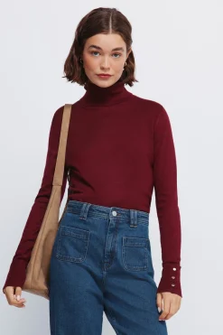 Springfield Jersey cuello alto botones puños burdeos Outlet