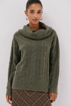 Cortefiel Jersey cuello amplio Kaki Clearance