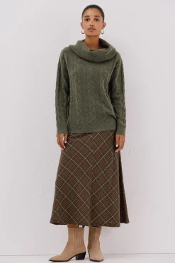 Cortefiel Jersey cuello amplio Kaki Clearance