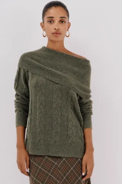 Cortefiel Jersey cuello amplio Kaki Clearance