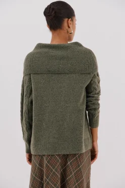 Cortefiel Jersey cuello amplio Kaki Clearance