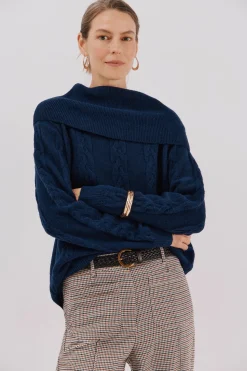 Cortefiel Jersey cuello amplio Azul marino Discount