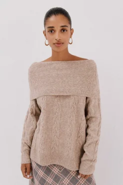 Cortefiel Jersey cuello amplio Beige Hot