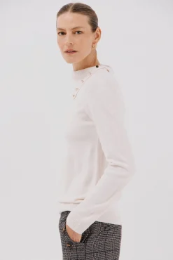 Cortefiel Jersey cuello botones Marfil Sale