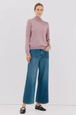 Cortefiel Jersey cuello botones Lila Discount