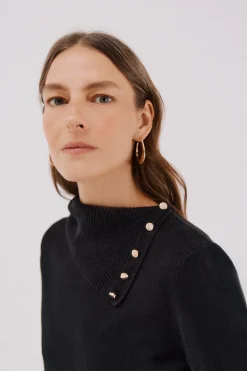 Cortefiel Jersey cuello botones Negro Clearance