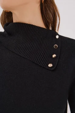 Cortefiel Jersey cuello botones Negro Clearance