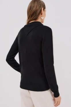 Cortefiel Jersey cuello botones Negro Clearance