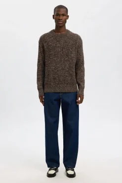 Selected Jersey cuello caja 100% algodón orgánico Marr&oacute;n Outlet