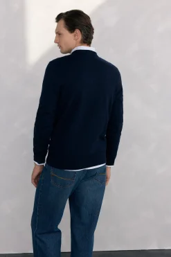 Pedro del Hierro Jersey cuello caja lana merino y cashmere Azul Discount