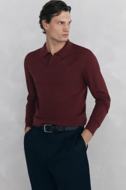 Pedro del Hierro Jersey cuello johny lana merino y cashmere Burdeos Clearance