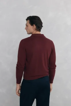 Pedro del Hierro Jersey cuello johny lana merino y cashmere Burdeos Clearance