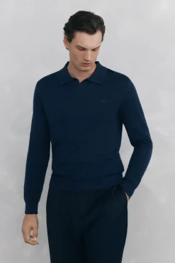 Pedro del Hierro Jersey cuello johny lana merino y cashmere Azul