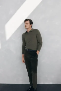 Pedro del Hierro Jersey cuello johny lana merino y cashmere Verde Outlet