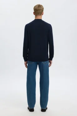 Selected Jersey cuello mock 100% lana merino. Azul marino