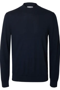 Selected Jersey cuello mock 100% lana merino. Azul marino