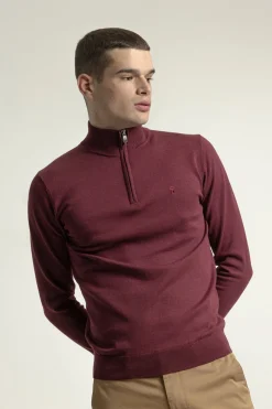 PuroEGO Jersey cuello mock cremallera Granate Sale