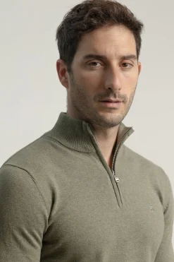 PuroEGO Jersey cuello mock cremallera Verde Hot