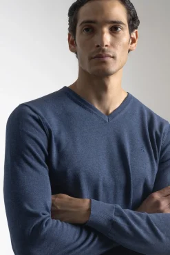 PuroEGO Jersey cuello pico algodón Azul Clearance