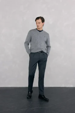 Pedro del Hierro Jersey cuello pico lana merino y cashmere Gris Online